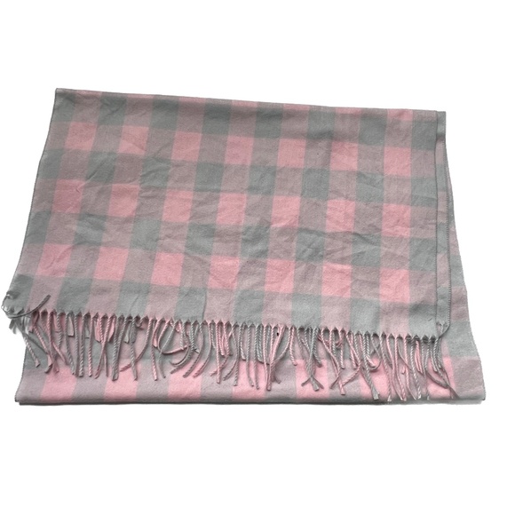 Sky Cashmere Wool Scarf Wrap Fringe Oversized 27" x 72" Pale Pink and Gray Soft - Picture 2 of 6